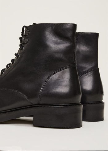 Phase Eight Lace Up Leather Boots Black Australia | PA0287961